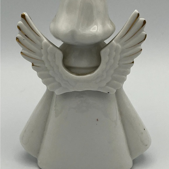 Vintage Chase JAPAN Porcelain Angel Figurines Set of 2 Accordian White Gold - Picture 8 of 9
